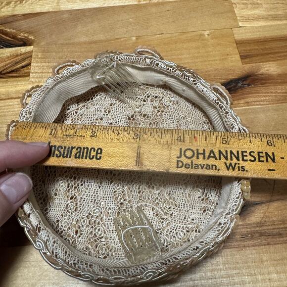 Vintage 60s Womens Small Pillbox Hat Mid Century Pink Taupe Pailettes Sequins - Picture 11 of 11